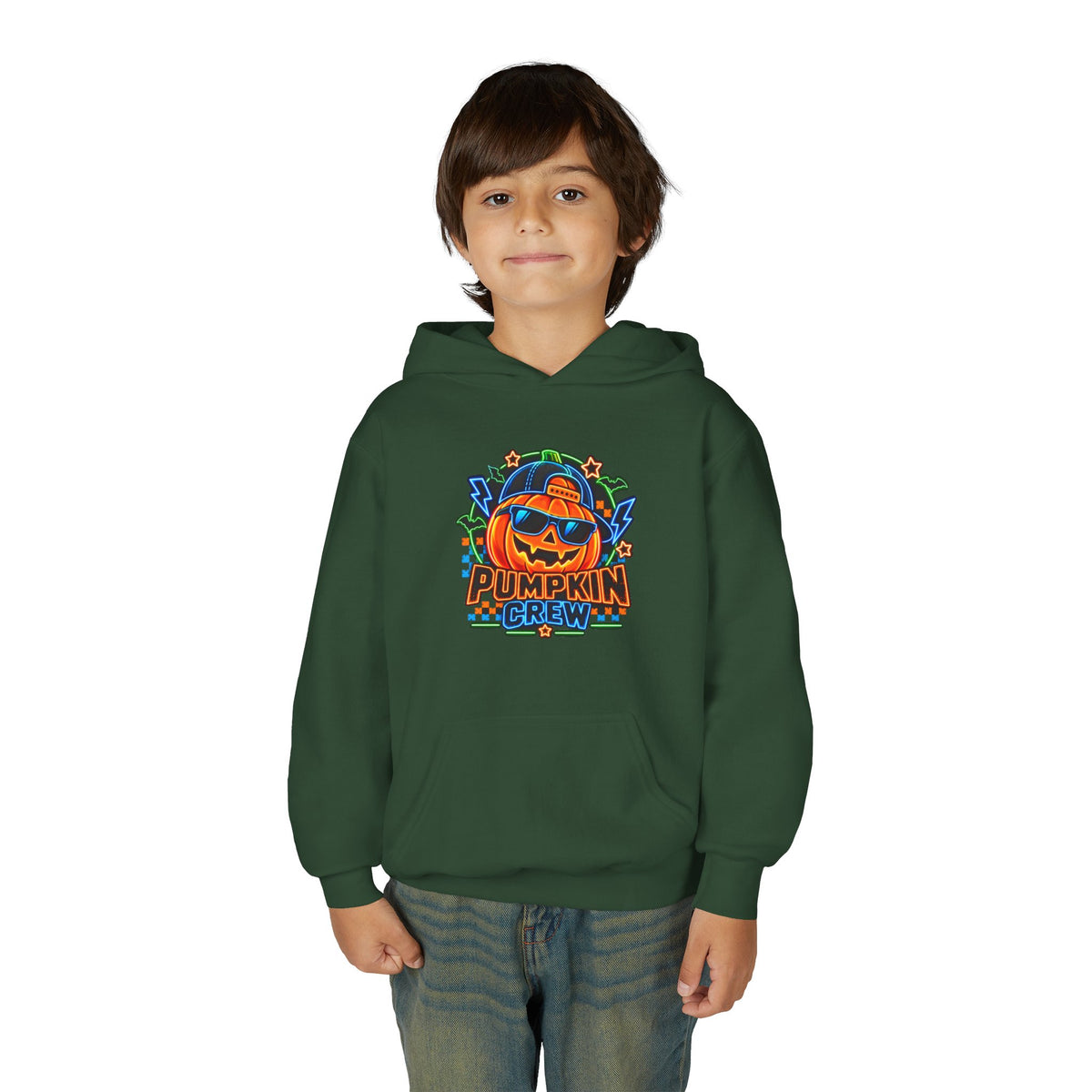 Youth Pumpkin Crew Hoodie — Cute Jack-O’-Lantern Halloween Sweatshirt