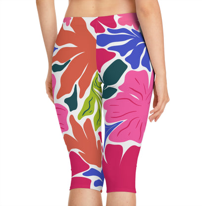 Capri Leggings Tropical Floral Capri Leggings Vibrant AOP Activewear for Summer Yoga Fitness Casual Wear Beach Retreat