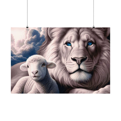 Lion and Lamb Matte Poster – Inspirational Religious Wall Art, Peaceful Nursery Print