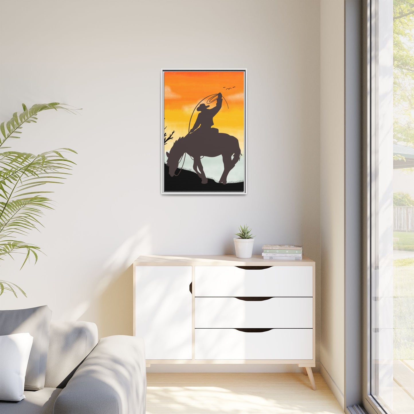 Framed Cowboy Rodeo Art Print Canvas Wall Decor Western Home Decor Rustic Cowboy Gift Equestrian Wall Art Country Themed Art Housewarming Gift