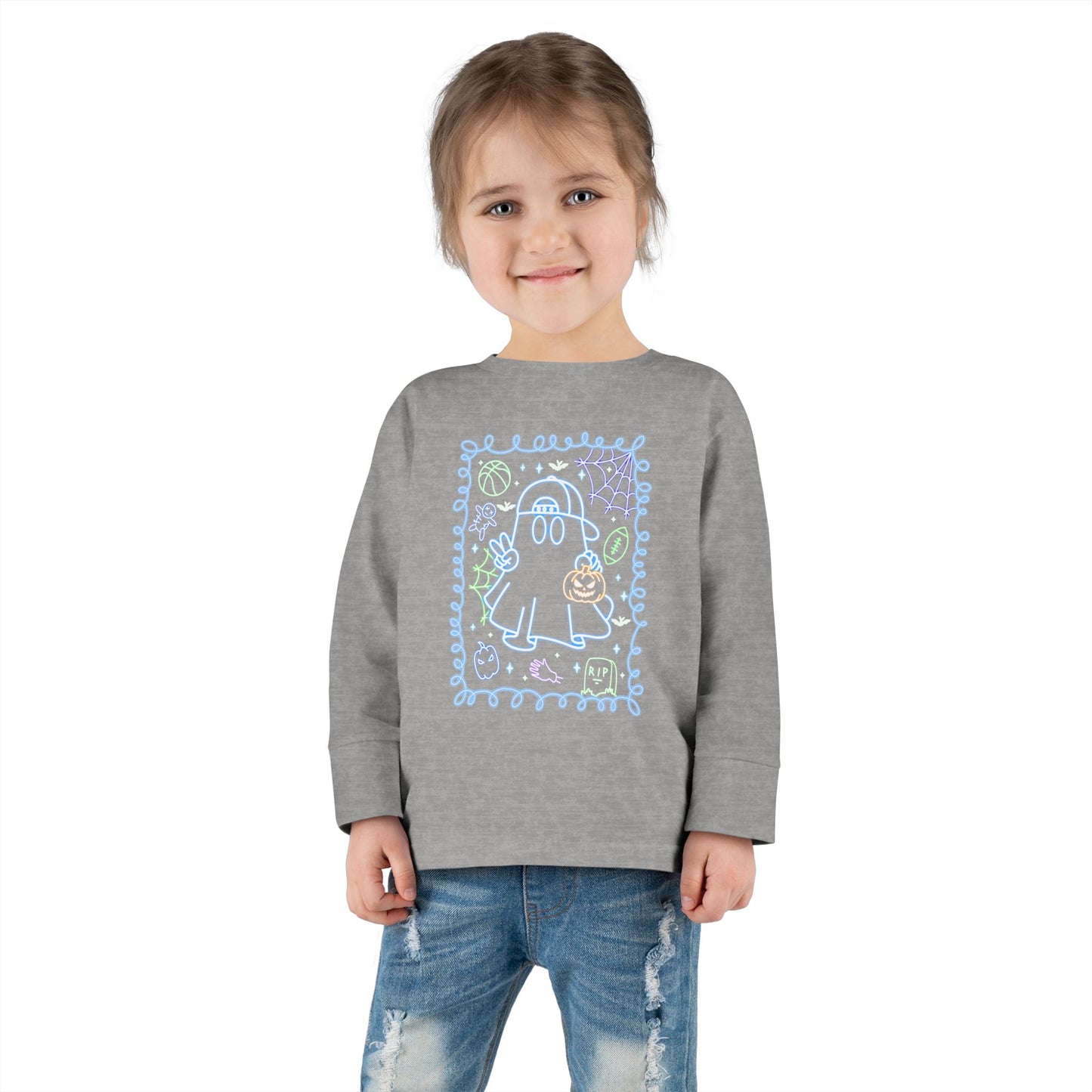 T-Shirt Cute Ghost Toddler Long Sleeve Tee Halloween Gift Kids' Halloween Shirt Autumn Outfit Playful Toddler Clothing