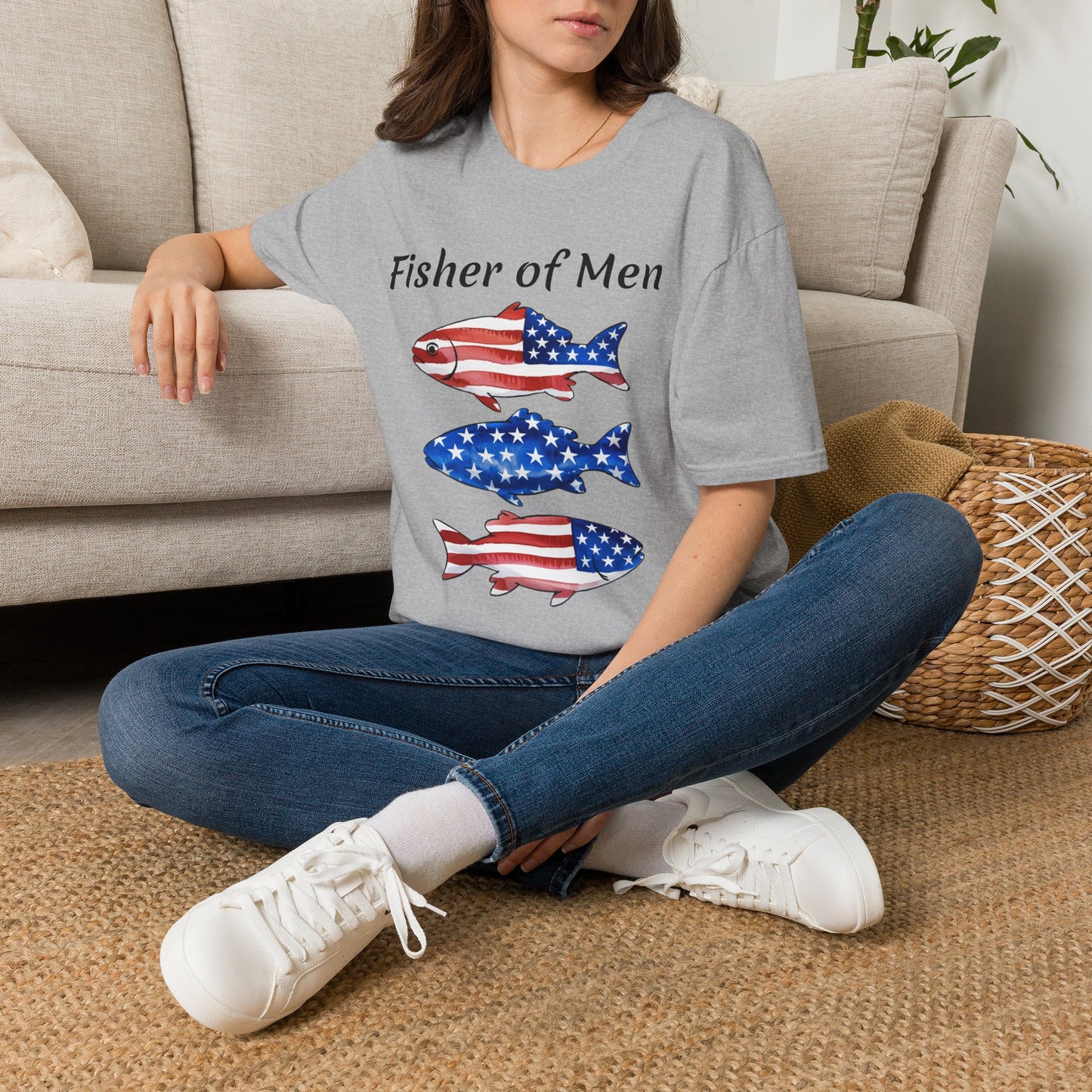 Fisher of Men T-Shirt — Patriotic American Flag Fish Tee