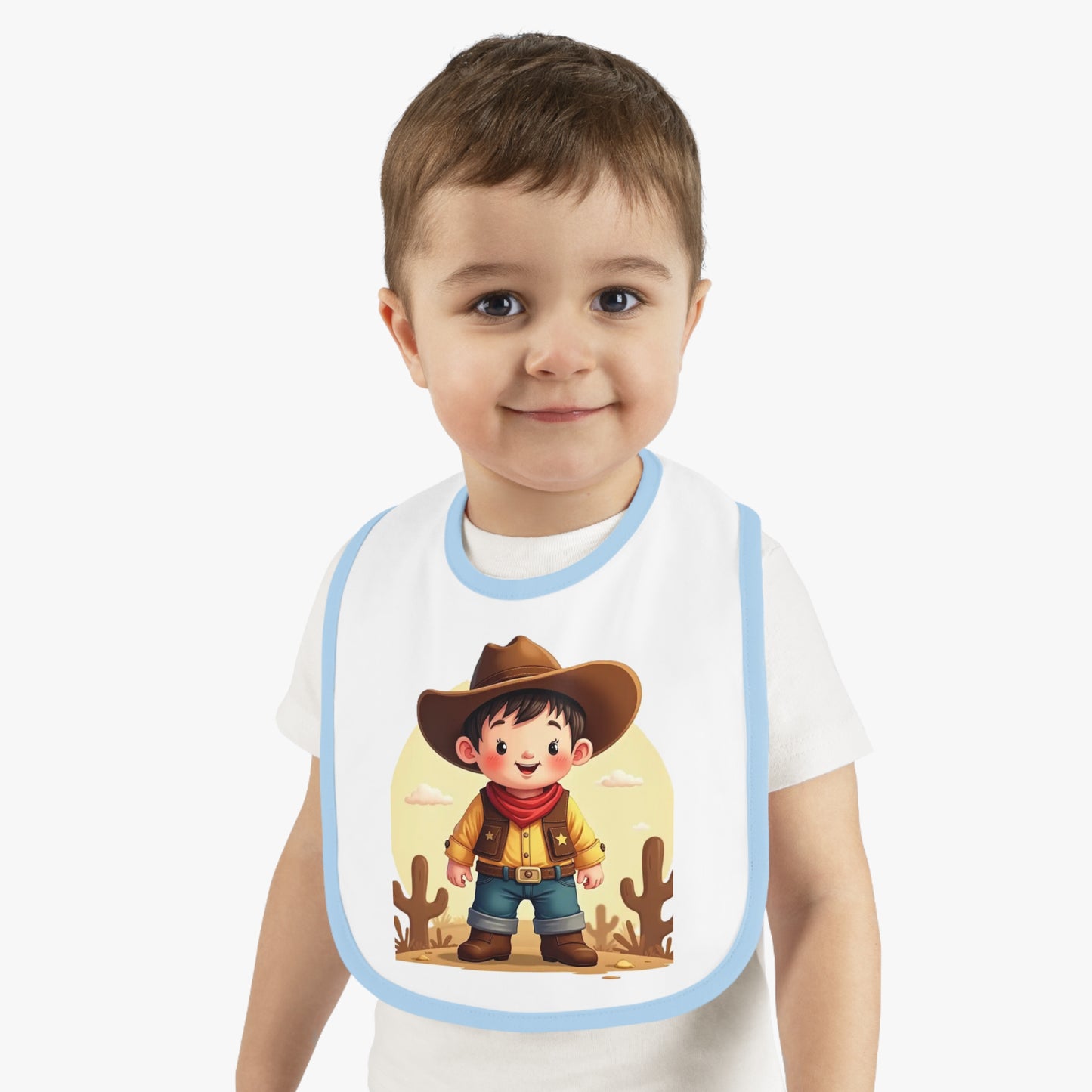 Cowboy Baby Bib with Contrast Trim, Cute Toddler Bib, Western-Themed Baby Gift, Infant Feeding Bib, Baby Shower Gift