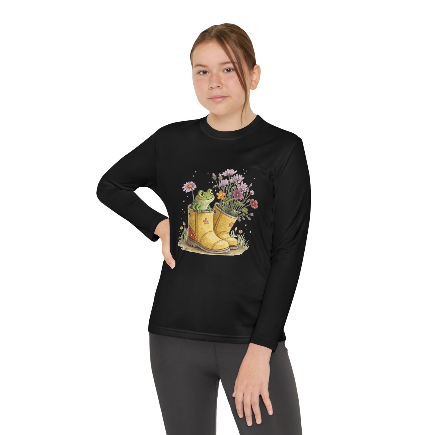 Youth Long Sleeve Tee — Froggy Garden Boots Illustration