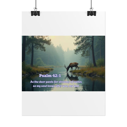 Christian Poster Bible Verse Psalm 42:1 Deer by Stream Inspirational Wall Art Religious Wall Art