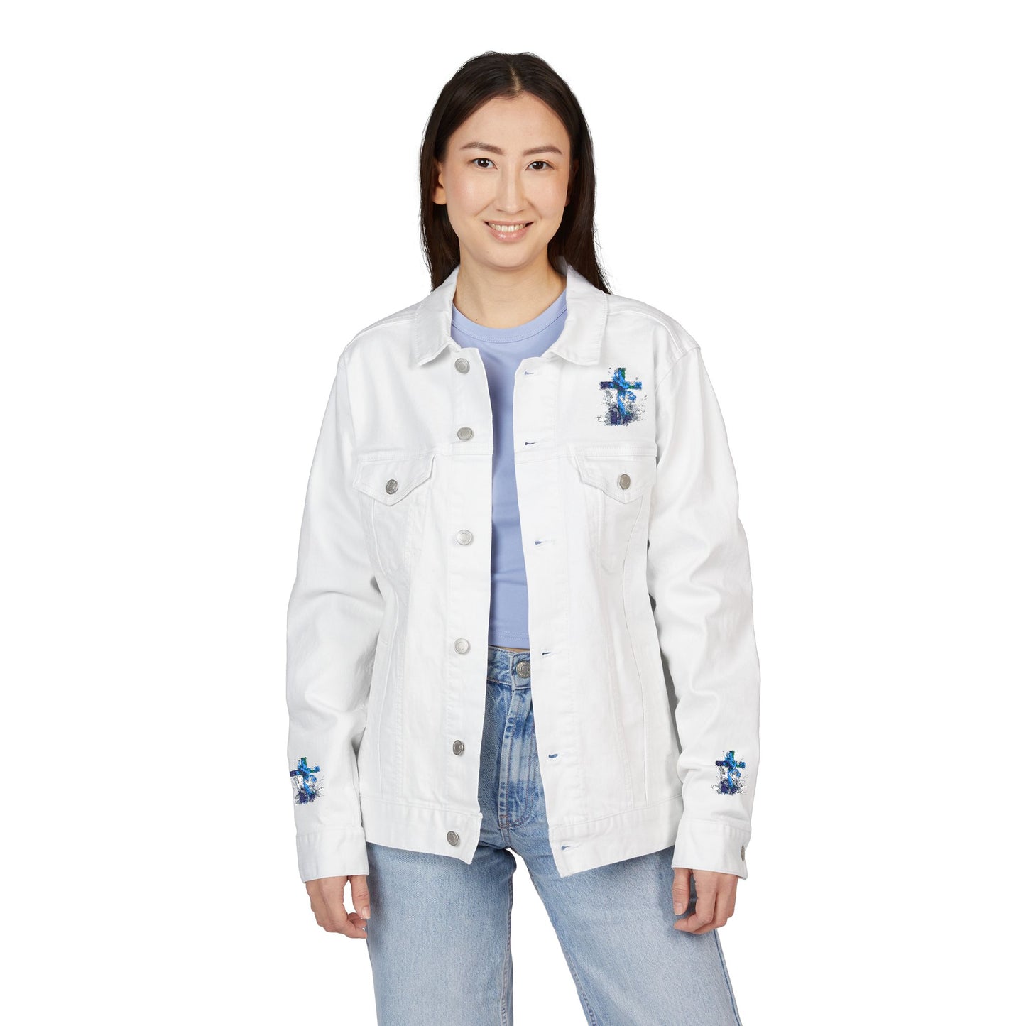 Denim Jacket Embroidered Unisex Denim Jacket Boho Style Jacket Denim Outerwear for Him Casual Jacket Unique Gift for Her