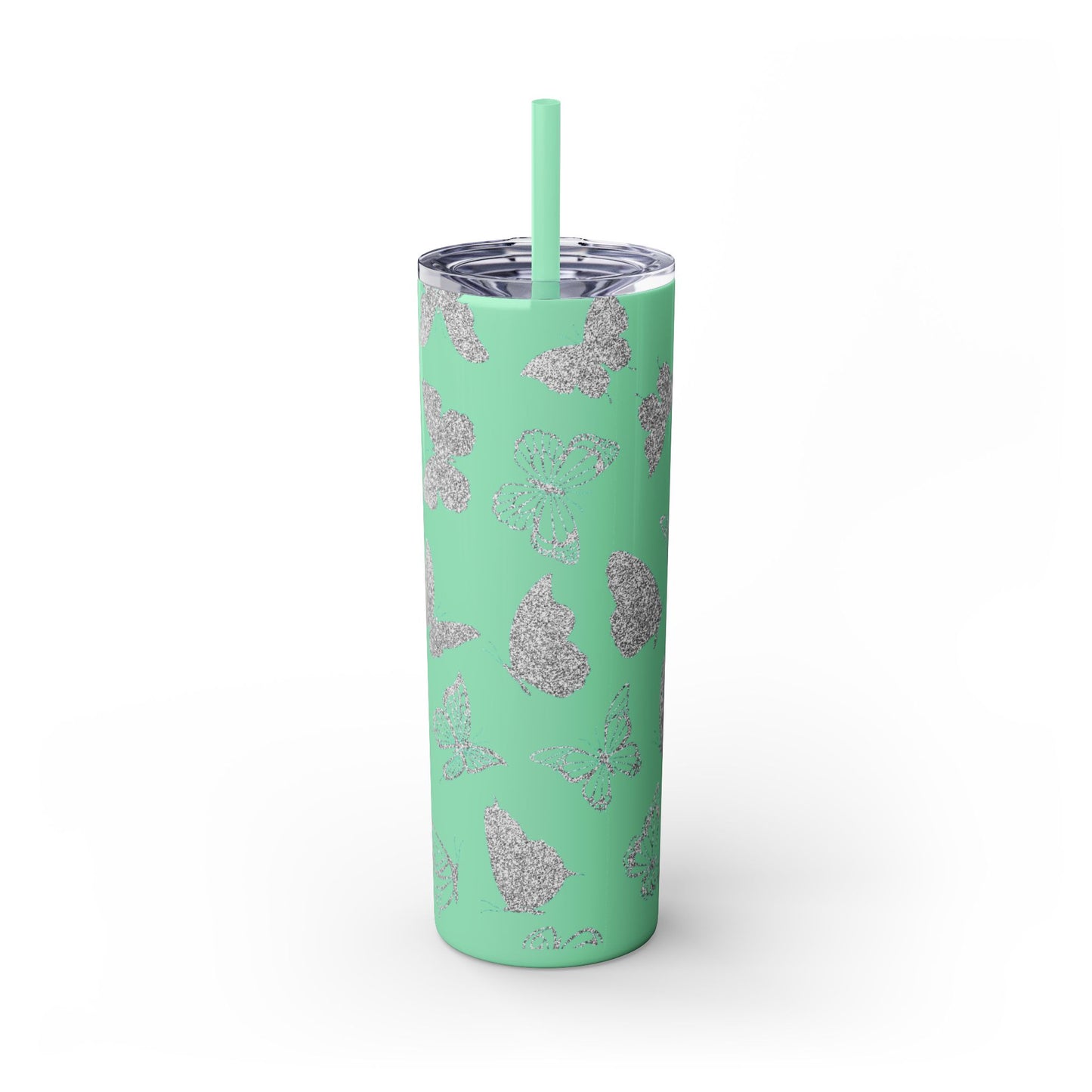 Tumbler Travel Butterfly Design Skinny Tumbler with Straw - 20oz, Stylish Drinkware for Nature Lovers Gift for Anyone