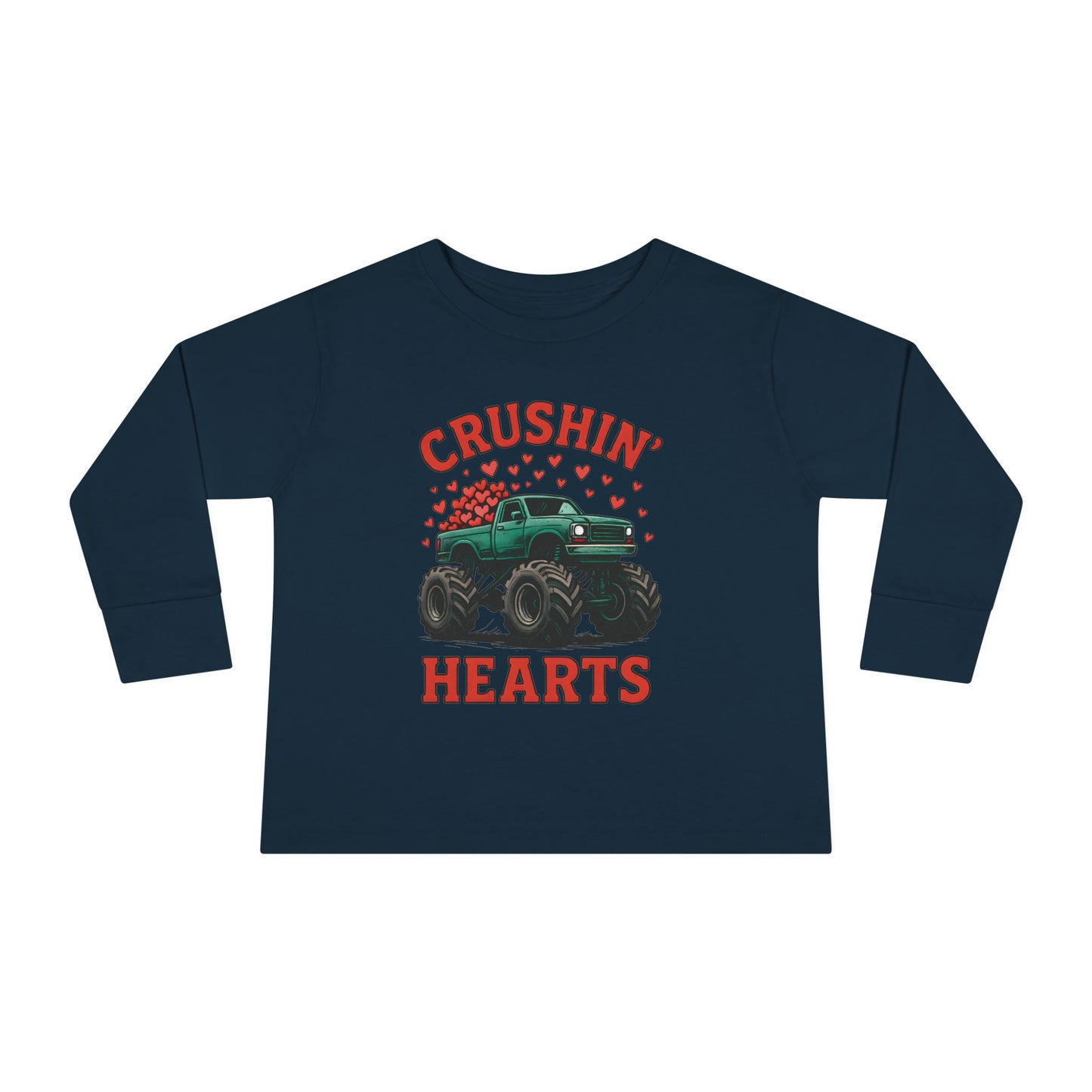 Toddler Long Sleeve Tee — "Crushin' Hearts" Monster Truck Valentine Shirt