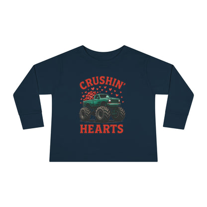 Toddler Long Sleeve Tee — "Crushin' Hearts" Monster Truck Valentine Shirt