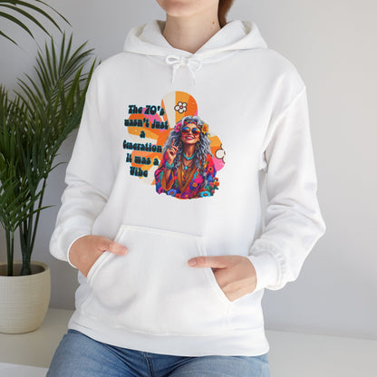 Retro Hippie Hoodie – "The 70's wasn't your generation it was mine" Colorful Boho Graphic