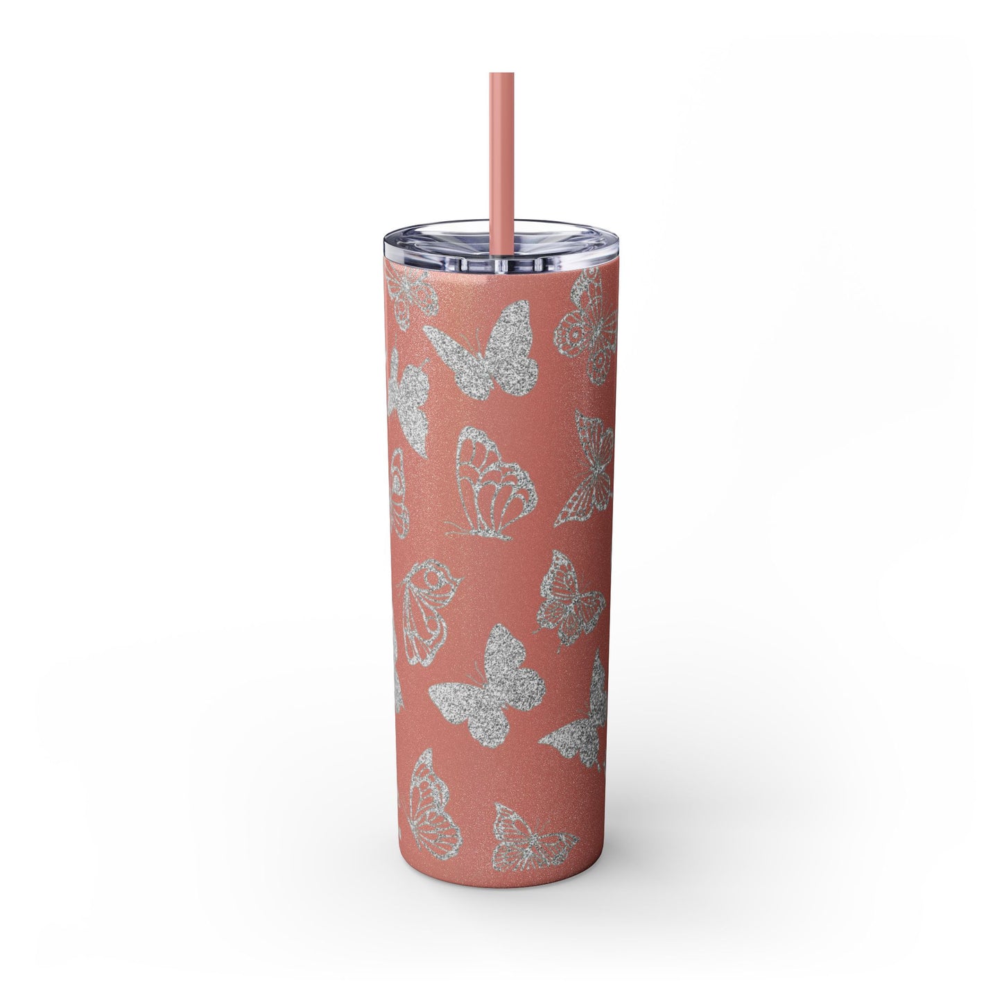 Tumbler Travel Butterfly Design Skinny Tumbler with Straw - 20oz, Stylish Drinkware for Nature Lovers Gift for Anyone