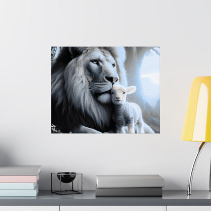 Lion and Lamb Matte Poster — Peaceful Nursery Wall Art