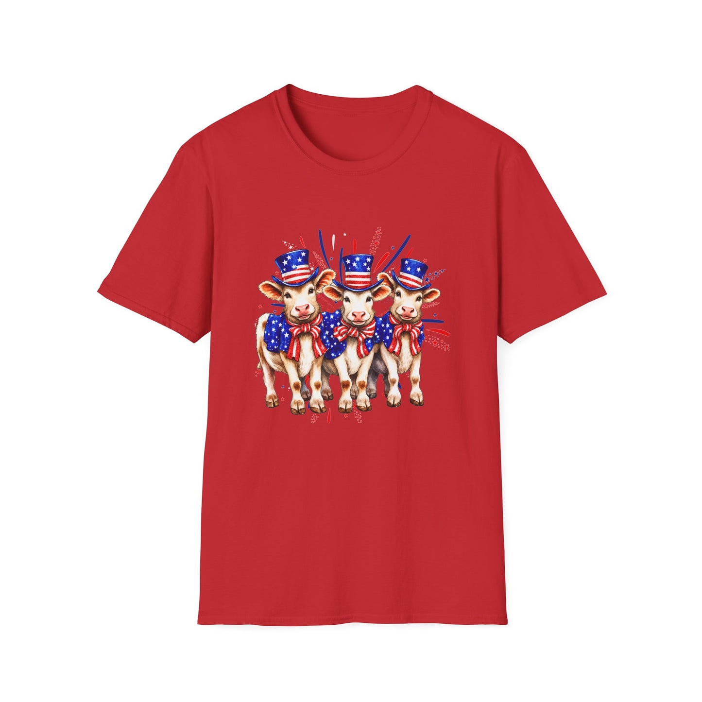 American Patriotic Cows T-Shirt — 4th of July Cow Trio in Uncle Sam Hats