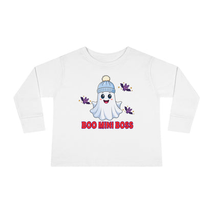 Boo Mini Boss Toddler Long Sleeve Tee Cute Ghost Halloween Matching Family Tee Family Halloween Photo