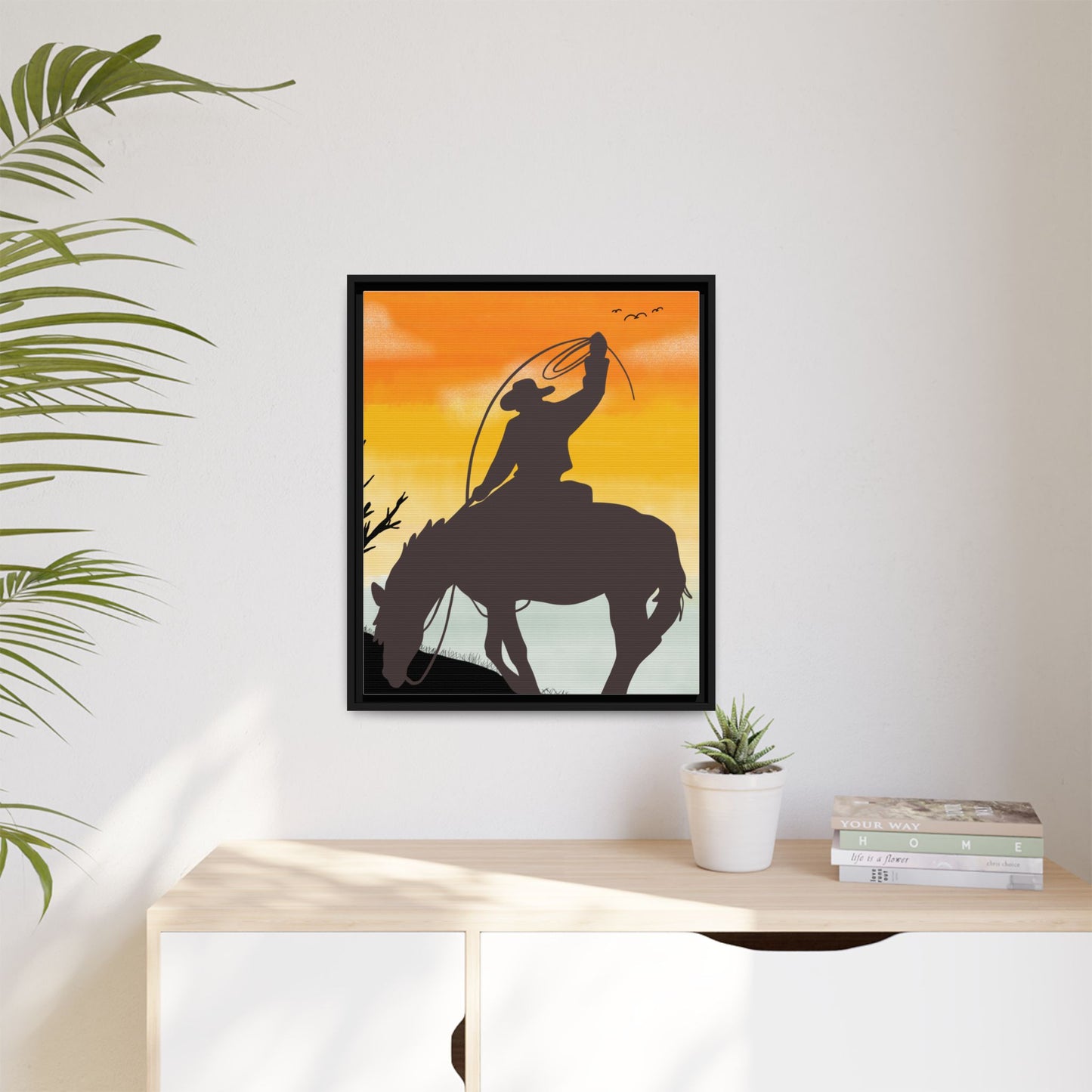 Framed Cowboy Rodeo Art Print Canvas Wall Decor Western Home Decor Rustic Cowboy Gift Equestrian Wall Art Country Themed Art Housewarming Gift