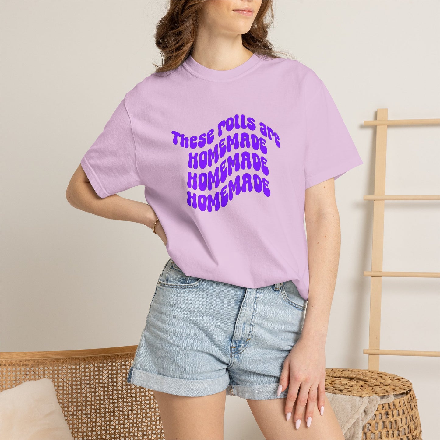 T-Shirt — "These Rolls Are Homemade" Retro Wavy Text Graphic Tee