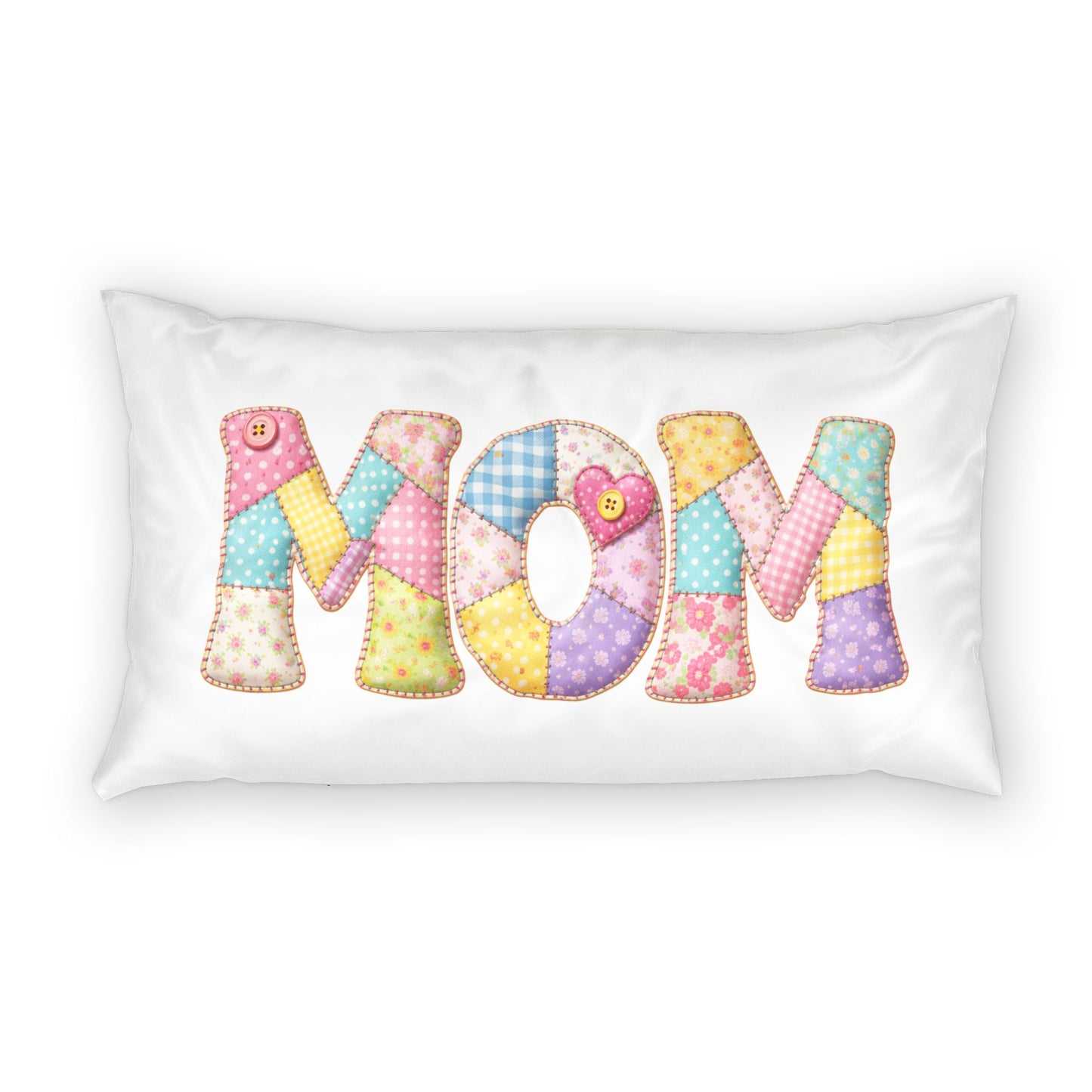 Mom Patchwork Pillow Sham — Floral Quilted 'MOM' Decorative Pillowcase for Mother's Day