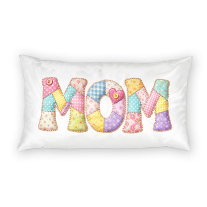 Mom Patchwork Pillow Sham — Floral Quilted 'MOM' Decorative Pillowcase for Mother's Day