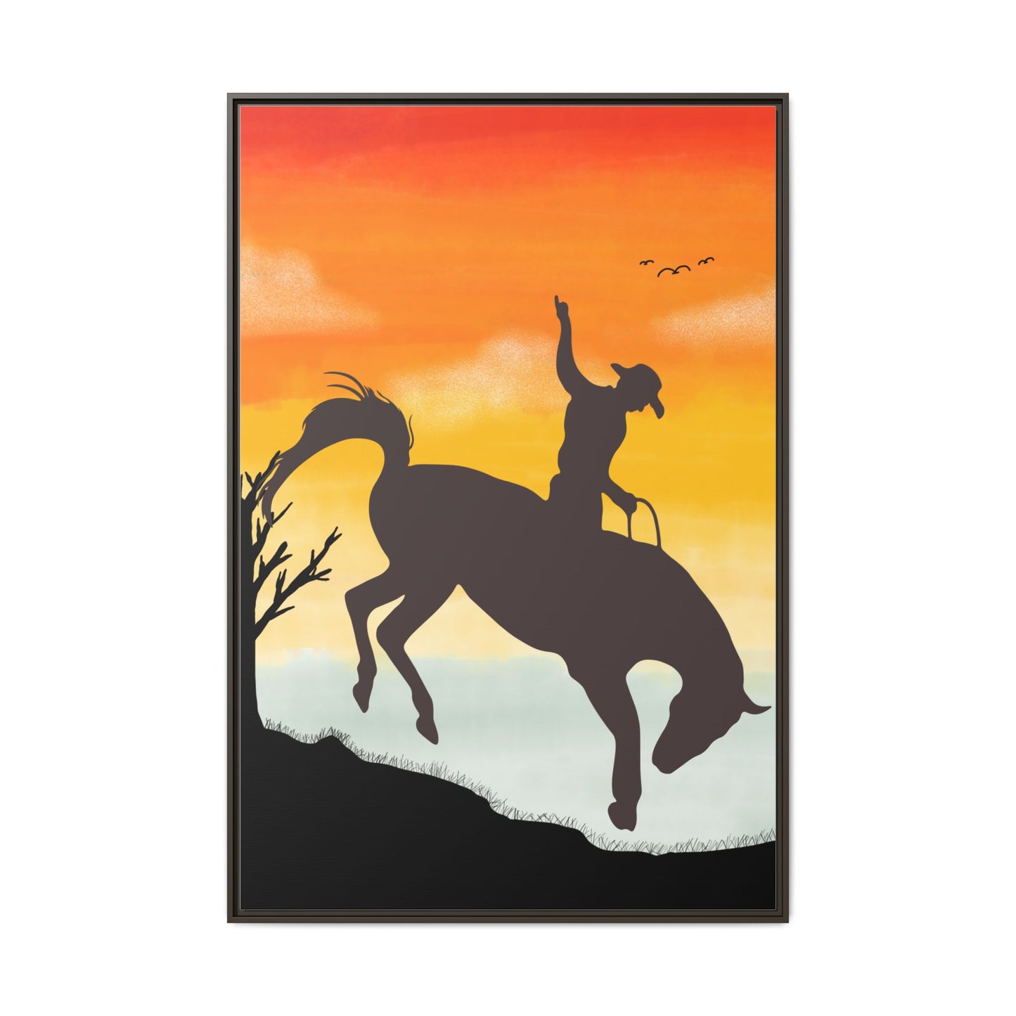 Framed Cowboy Sunset Canvas Art Equestrian Decor Farmhouse Wall Art Rustic Home Decoration Gift for Horse Lovers Rodeo Decor Housewarming Gift
