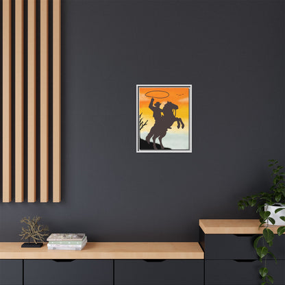 Framed Canvas Art Print Western Home Decor Rustic Wall Art Gift for Cowgirl or Cowboy Country Housewarming Rodeo Home Decor Cowboy Sunset