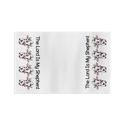 Tea Towel — "The Lord Is My Shepherd" Cute Cow Devotional Kitchen Towel