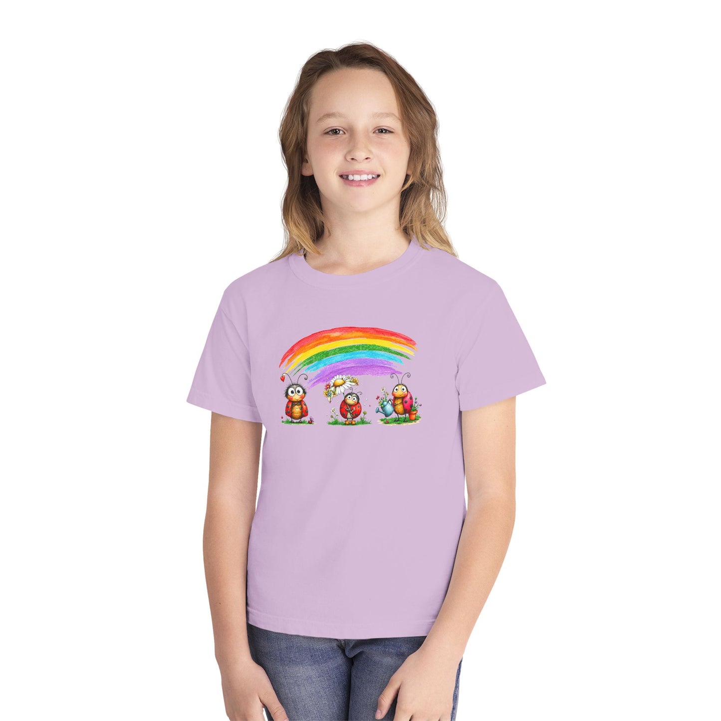 Kids Rainbow Ladybug Tee — Cute Playful Graphic Youth T-Shirt