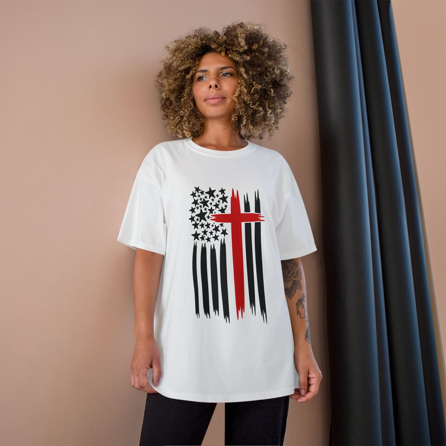 T-Shirt Christian Freedom Faith Shirt for Patriots Inspirational Tee for Veterans Christian Apparel for Independence Day USA Flag Shirt