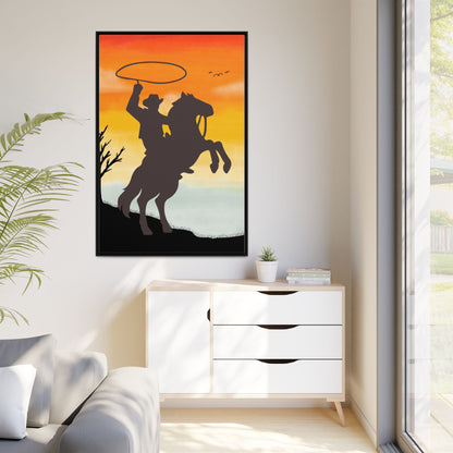 Framed Canvas Art Print Western Home Decor Rustic Wall Art Gift for Cowgirl or Cowboy Country Housewarming Rodeo Home Decor Cowboy Sunset