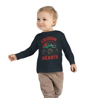 Toddler Long Sleeve Tee — "Crushin' Hearts" Monster Truck Valentine Shirt