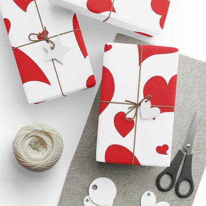Valentine Heart Pattern Wrapping Paper Roll — Red Hearts Gift Wrap for Valentine's Day & Anniversaries