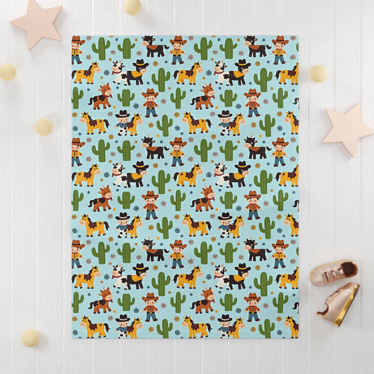 Baby Blanket Adorable Cowboy Themed Perfect for Nursery Baby Shower Gift Infant Comfort Playtime Accessory Unique Blend of Fun