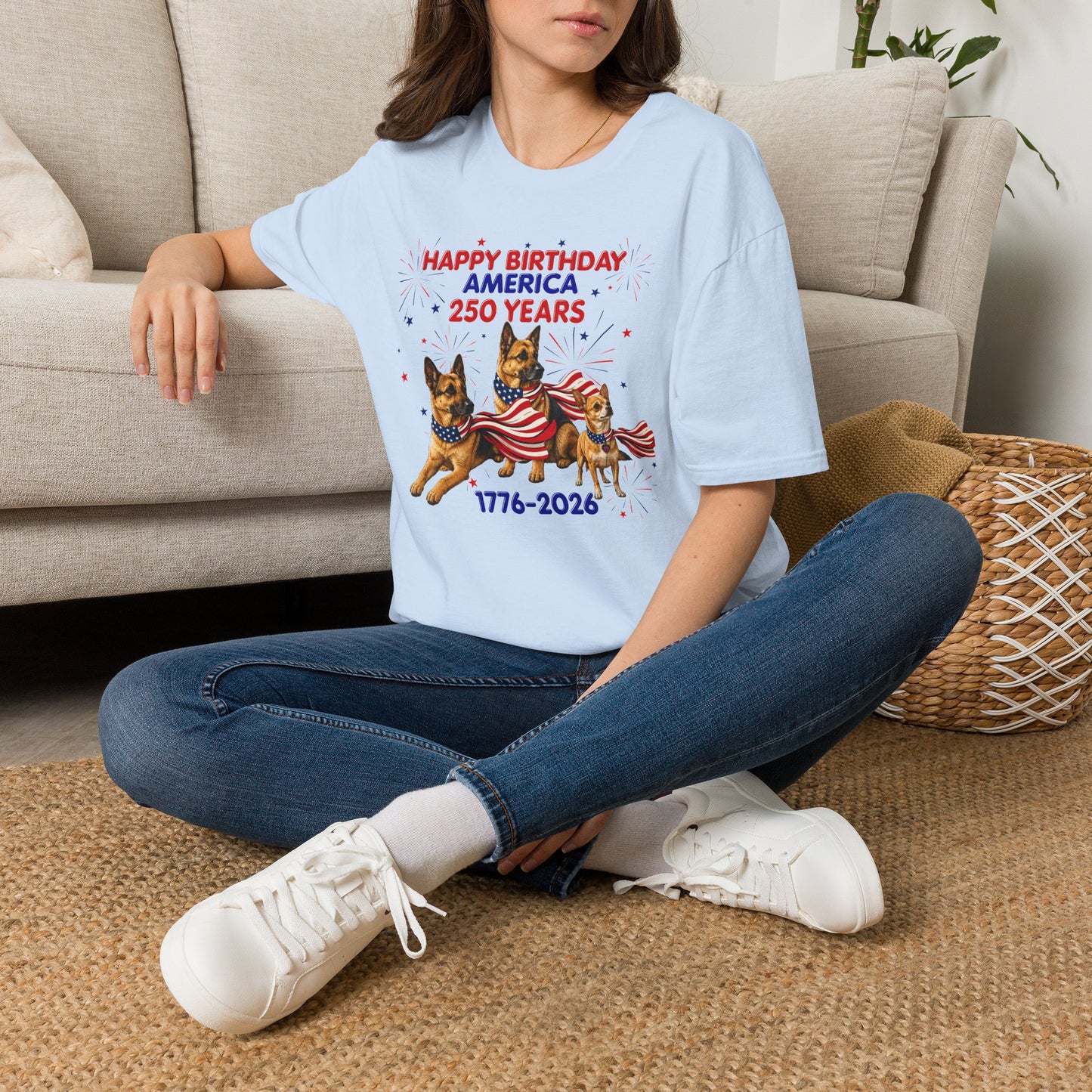 1776–2026 Happy Birthday America T-Shirt — 250 Years Patriotic Flag Dogs Tee