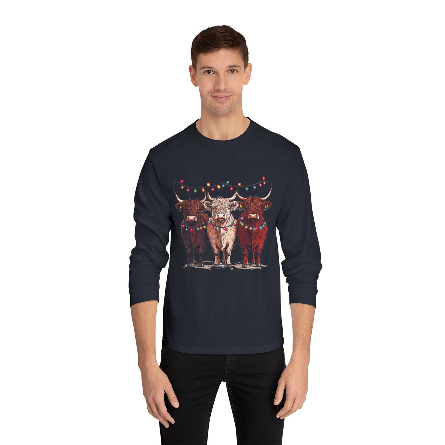T-Shirt Unisex Classic Long Sleeve Cute Christmas Cows Gift For Anyone Holiday Attire Seasonal Fun