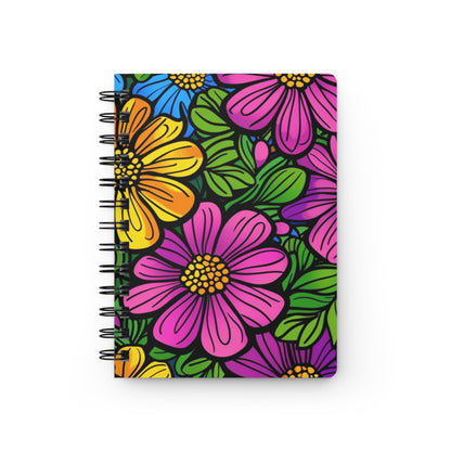 Floral Doodle Spiral Notebook — Bright Retro Flower Journal