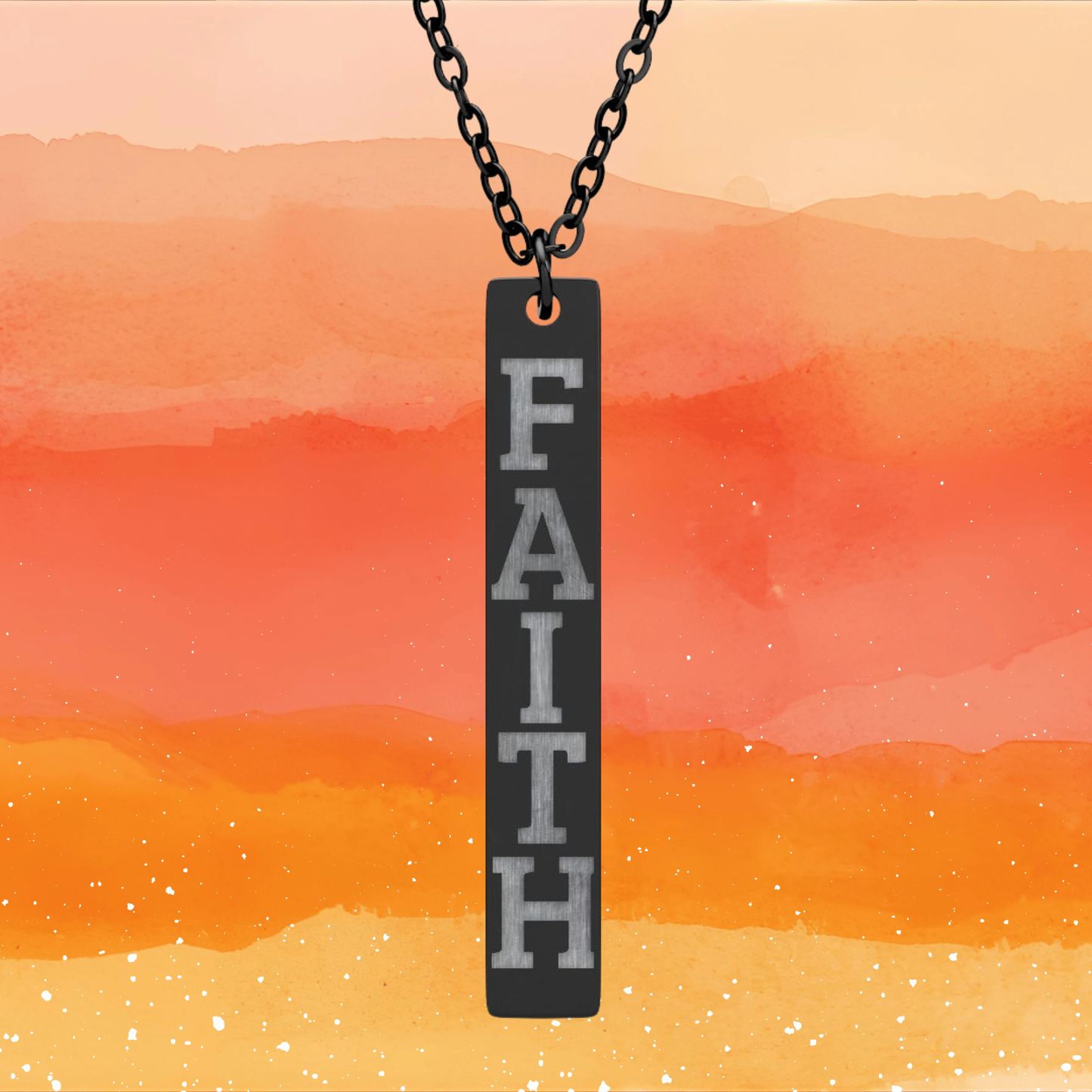 Engraved "FAITH" Vertical Bar Necklace — Personalized Stainless Steel Pendant