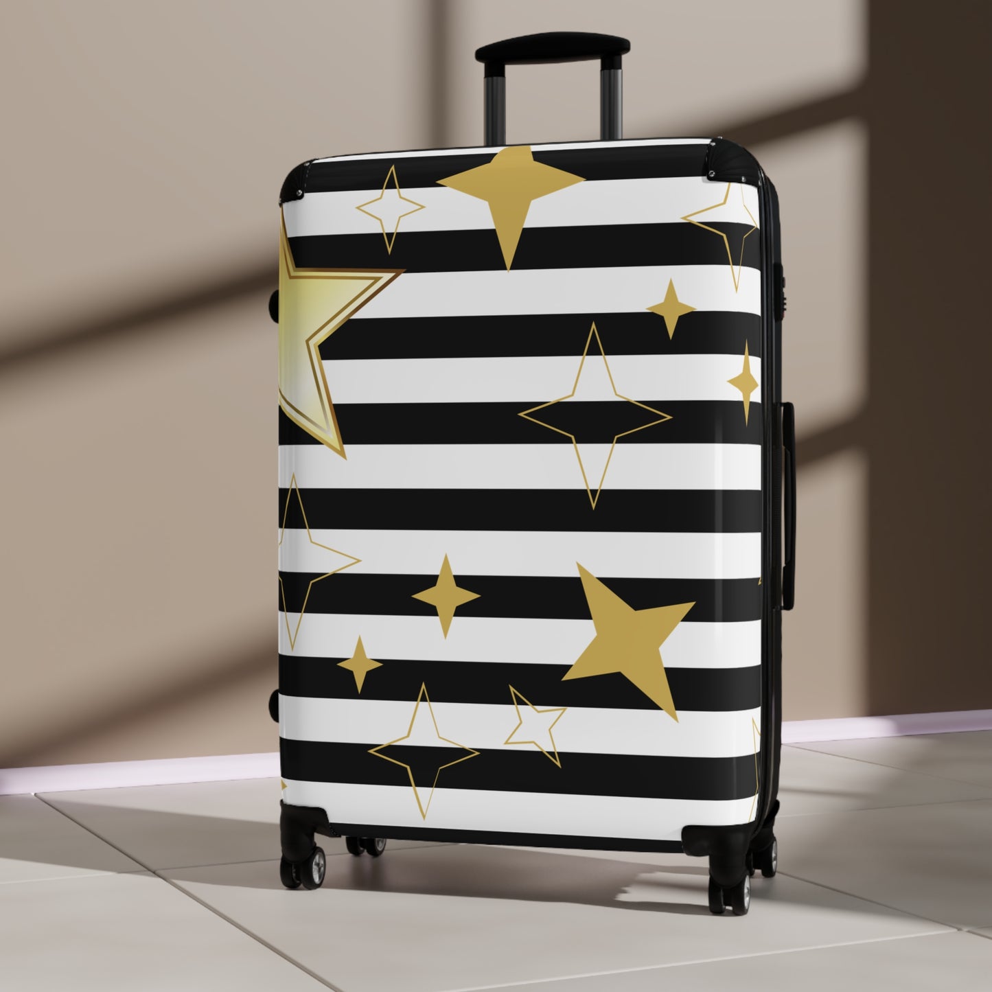 Star Stripes Carry-On Suitcase — Black & Gold Travel Luggage