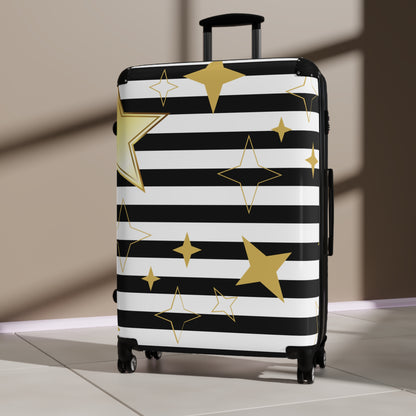 Star Stripes Carry-On Suitcase — Black & Gold Travel Luggage
