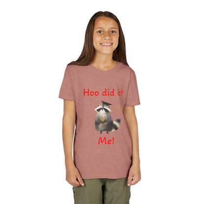 Youth Tee – Cute Raccoon “Hoo did it? Me!” Kids Shirt