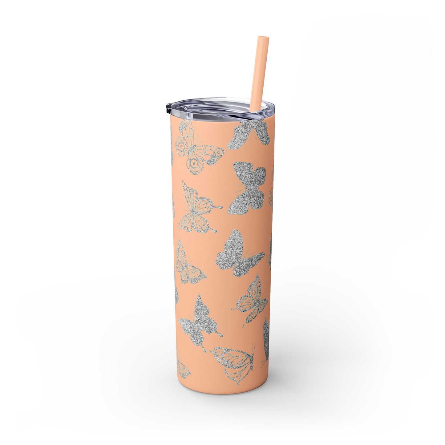 Tumbler Travel Butterfly Design Skinny Tumbler with Straw - 20oz, Stylish Drinkware for Nature Lovers Gift for Anyone