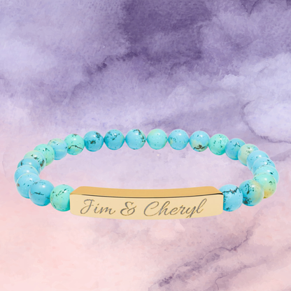 Personalized Stone Bracelet Custom Engraving Stainless Steel Bar Jewelry Natural Gemstone Beaded Design Minimalist Accessory Healing Crystal