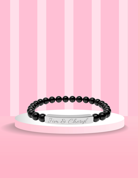 Personalized Stone Bracelet Custom Engraving Stainless Steel Bar Jewelry Natural Gemstone Beaded Design Minimalist Accessory Healing Crystal