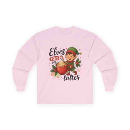 Christmas Elf Long Sleeve Tee, Holiday Shirt, Gift for Coffee Lovers, Festive Apparel, Elf-Themed Clothing
