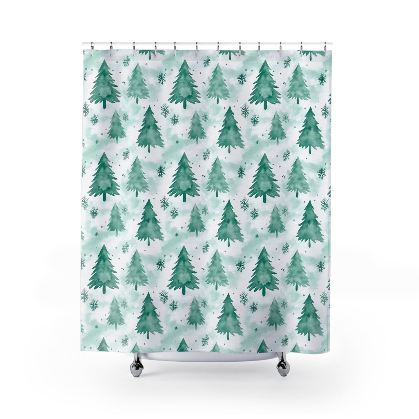 Shower Curtain Winter Wonderland Holiday Decor Christmas Bathroom Accessories Festive Home Decor Pine Tree Design