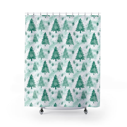 Shower Curtain Winter Wonderland Holiday Decor Christmas Bathroom Accessories Festive Home Decor Pine Tree Design