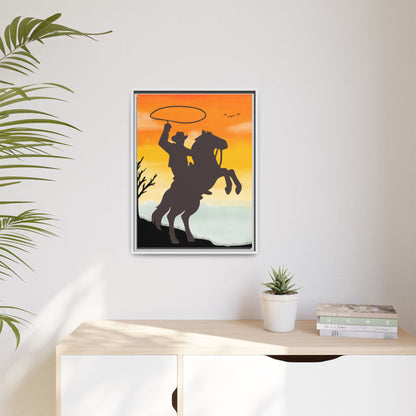 Framed Canvas Art Print Western Home Decor Rustic Wall Art Gift for Cowgirl or Cowboy Country Housewarming Rodeo Home Decor Cowboy Sunset