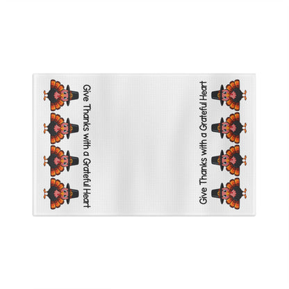 Thankful Turkeys Microfiber Tea Towel — "Give Thanks with a Grateful Heart" Thanksgiving Kitchen Towel
