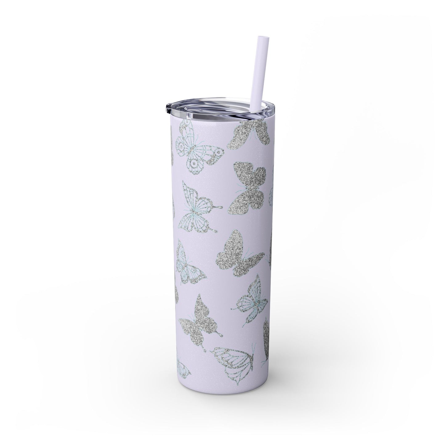 Tumbler Travel Butterfly Design Skinny Tumbler with Straw - 20oz, Stylish Drinkware for Nature Lovers Gift for Anyone