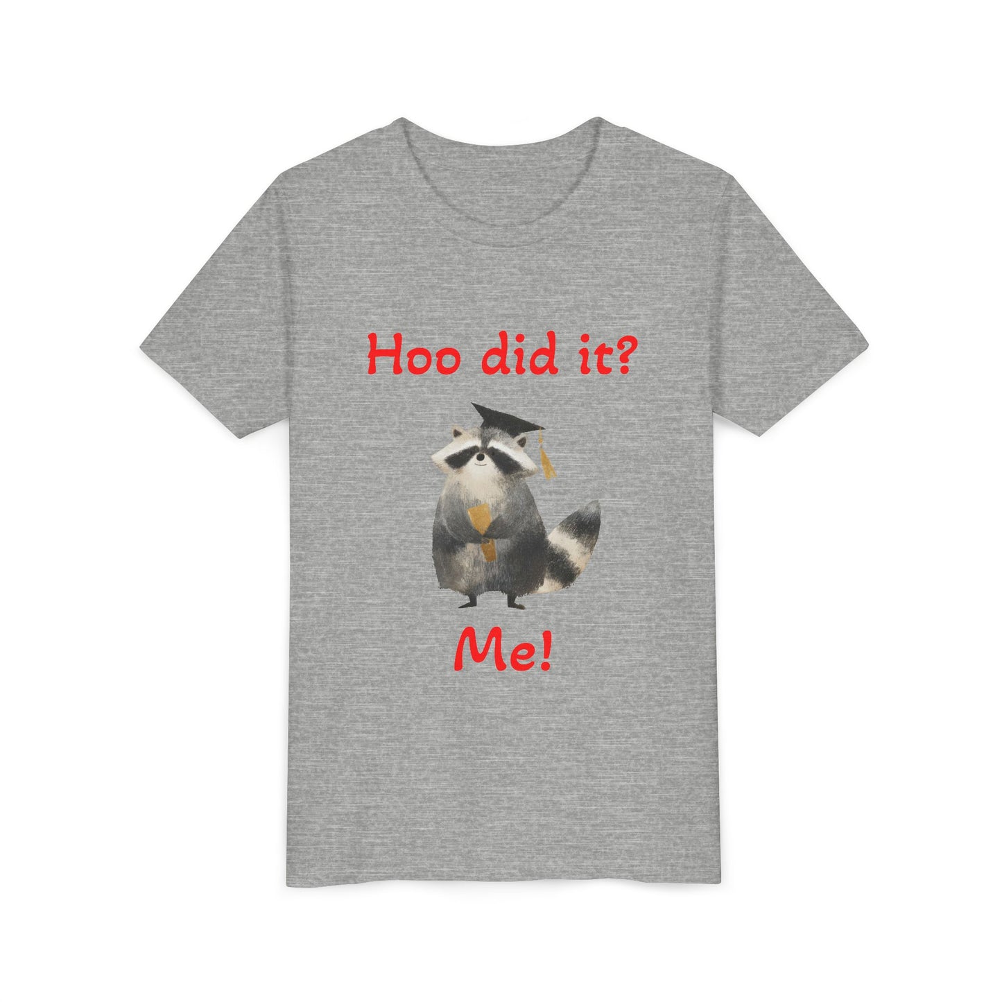 Youth Tee – Cute Raccoon “Hoo did it? Me!” Kids Shirt