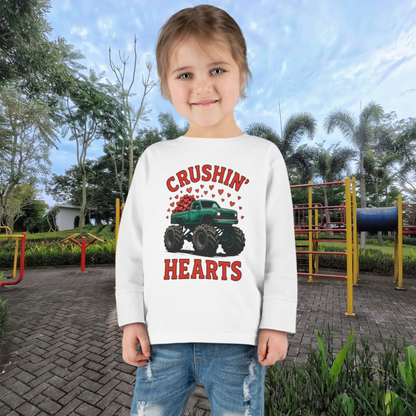 Toddler Long Sleeve Tee — "Crushin' Hearts" Monster Truck Valentine Shirt