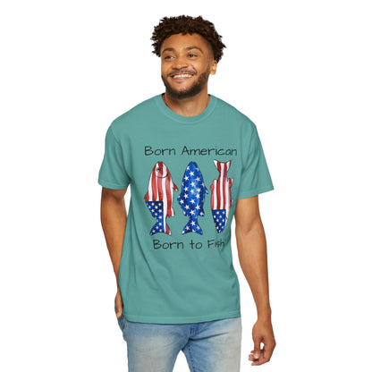 T-Shirt — "Born American Born to Fish" Patriotic Fishing Tee